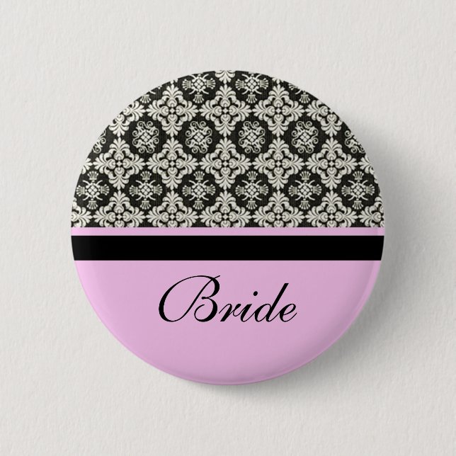 Hochzeitsknöpfe, Damast und rosa Streifenfarbe Button (Vorderseite)