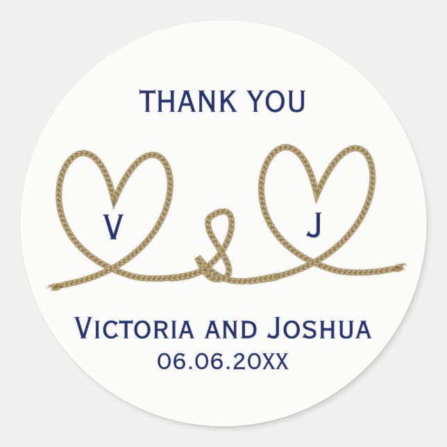 Hochzeitskord der Nautic Navy Runder Aufkleber (Vorderseite)