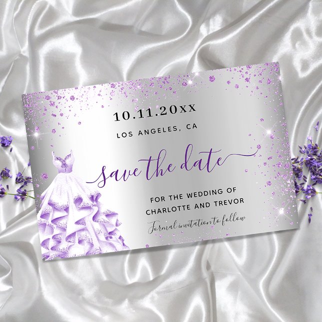 Hochzeitskostüm für lila Kleidung Save the Date Flyer (Von Creator hochgeladen)