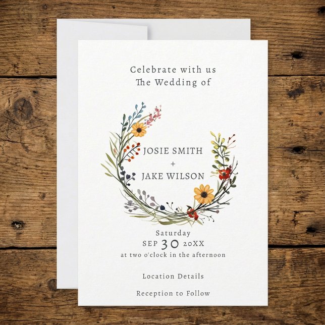 Hochzeitskranz der Wildblume Einladung (Wildflower wedding wreath wedding invitation.)