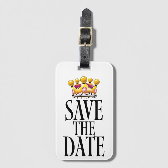 Hochzeitskrone Save the Date Gepäckanhänger (Vorderseite Vertikal)