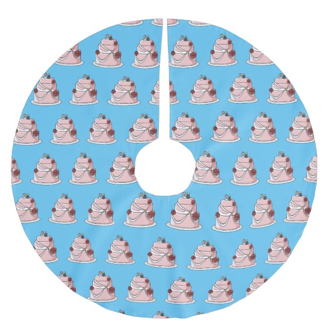 Hochzeitskuchen-Cartoon Polyester Weihnachtsbaumdecke (Vorderseite)