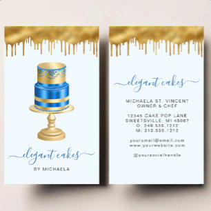 Hochzeitskuchen Glitter-Drip Königlich Blau Bäcker Visitenkarte