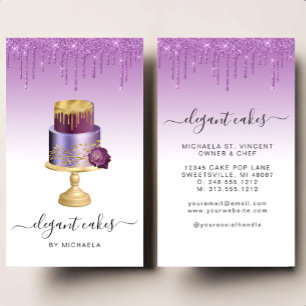 Hochzeitskuchen Glitter-Drip Lila Bäckerei Visitenkarte