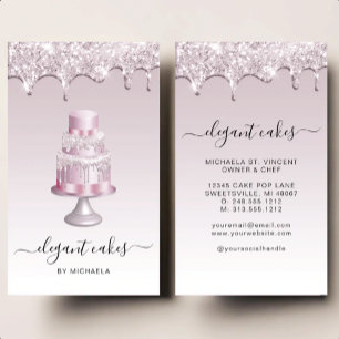 Hochzeitskuchen Glitter-Drip Mauve Bäckerei Visitenkarte