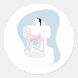 Hochzeitskuchen mit Braut und Gräuel Topper Runder Aufkleber