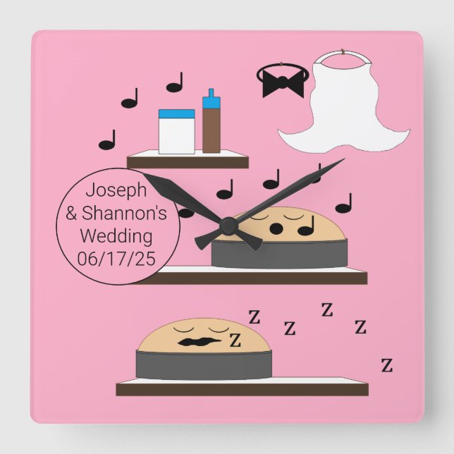 Hochzeitskuchen: Quadratische Wanduhr (Vorderseite)