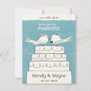 Hochzeitskuchen Vögel Braut & Bräutigam Save-the-D Save The Date
