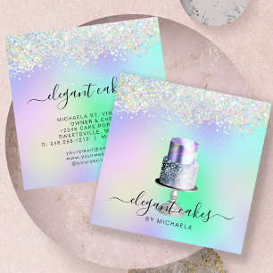 Hochzeitskuchenglitzer-Holografie-Bäckerei Quadratische Visitenkarte
