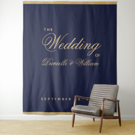 Hochzeitskugel mit blauem Gold-Script Wandteppich