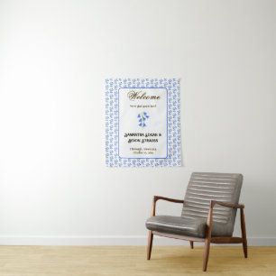 Hochzeitskulisse Blaue Vögel Wandteppich