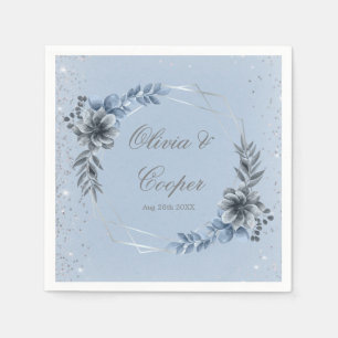 Hochzeitskunst in Blau und Silver Geometric Floral Serviette