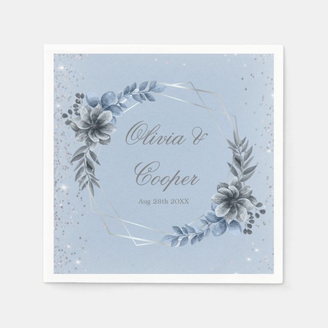 Hochzeitskunst in Blau und Silver Geometric Floral Serviette (Vorderseite)