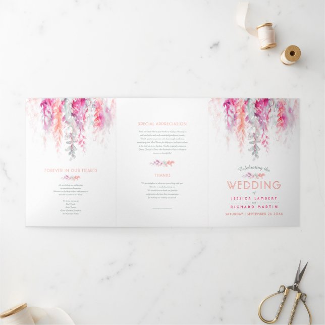 Hochzeitskunst in orangefarbener Blume Dreifach-gefaltete Programmkarte (Außenbereich)