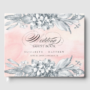Hochzeitskunst mit gezeichneten Blume Rosa Wasserf Gästebuch
