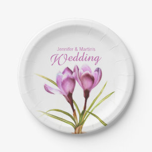 Hochzeitskunst mit lila Krokus, Papierplatte genan Pappteller