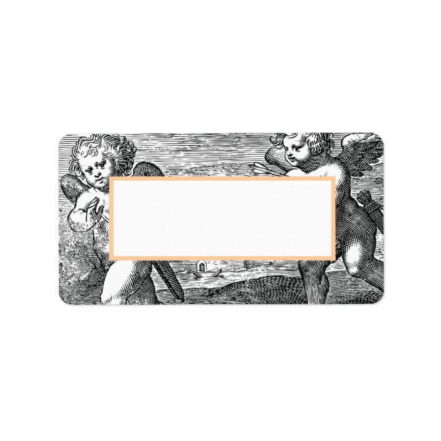 Hochzeitskupiden Schwarz/Weiß Vintag Adressaufkleber (Vorne)