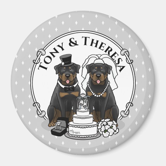 Hochzeitskuppel Rottweilers Braut- und Hundehunde Magnet (Vorne)