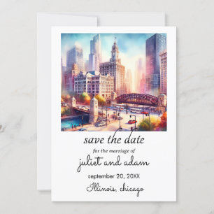 Hochzeitskyline für coole Schikago Save the Date Einladung