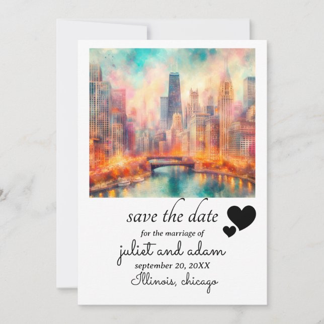 Hochzeitskyline für Herzklopfen Save the Date Einladung (Vorderseite)