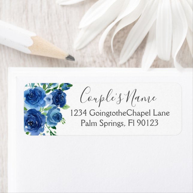 Hochzeitslabel "Navy Blue Watercolor Floral Weddin (Insitu)