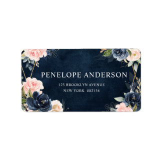 Hochzeitslabel "Navy Dusty Blue Blush" Adressaufkleber