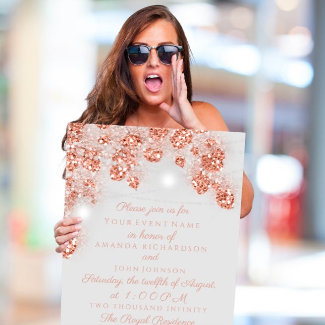 Hochzeitslampen Jars Rustikale Rose Gold Blush Gra Einladung (Wedding Lights Jars Rustic Rose Gold Blush Gray Invitation)