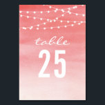 Hochzeitslampen mit Wasserfarbe Tischnummer<br><div class="desc">Watercolor String Lights Hochzeitsdesign wurde von Eggplant und Lila erstellt. Dieses moderne Design umfasst eine Reihe von Leuchten mit atemberaubendem pfirsichfarbenem Hintergrund. Hinweis: Jede Tischnummer muss individuell angepasst und in den Warenkorb aufgenommen werden.</div>