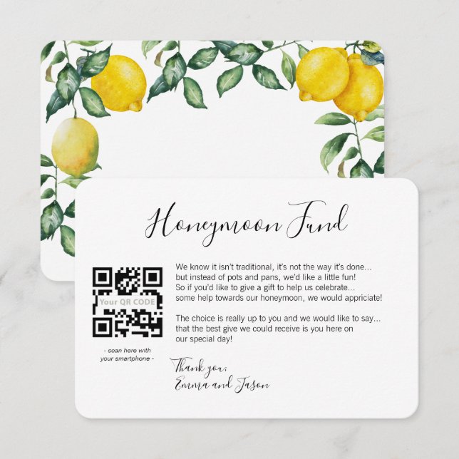 Hochzeitslemonen auf Honeymoon-Anfrage Karteneinla Begleitkarte (Vorne/Hinten)
