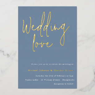 Hochzeitsliebe: Dusty Blue & Gold Designer-Hochzei Folieneinladung