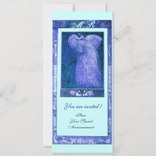 Hochzeitsliebe Pfau Monogramm ,blau weiß Einladung