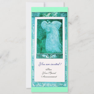 Hochzeitsliebe Pfau Monogramm, blau weiß Einladung
