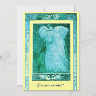 Hochzeitsliebe Pfau Monogramm ,blau weiß gelb Einladung
