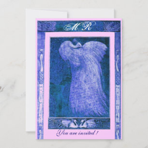 Hochzeitsliebe Pfau Monogramm, blau weiß pink Einladung