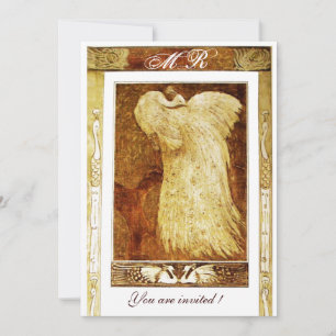 Hochzeitsliebe Pfau Monogramm ,braun gelb weiß Einladung