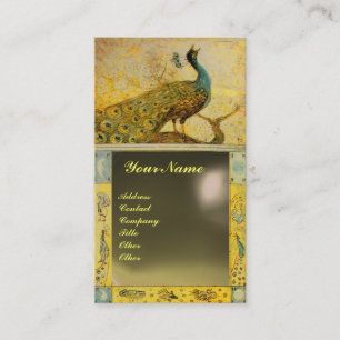 Hochzeitsliebe Pfau Monogramm gelb grau Achat Visitenkarte