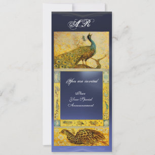 Hochzeitsliebe Pfauen Monogramm braun blau gelb Einladung
