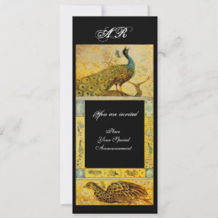 Hochzeitsliebe Pfauen Monogramm braun gelb schwarz Einladung