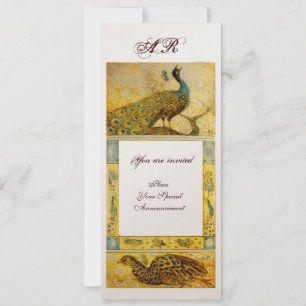 Hochzeitsliebe Pfauen Monogramm, braun gold gelb Einladung