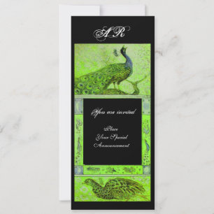 Hochzeitsliebe Pfauen Monogramm grün schwarz Einladung