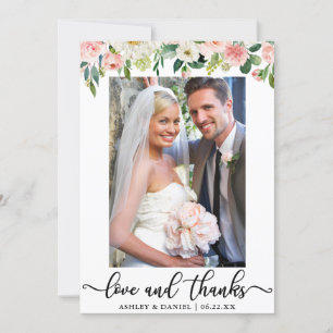 Hochzeitsliebe und Dankeschön Pink Blush Floral Fo Dankeskarte