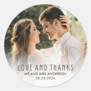 Hochzeitsliebe- und Dankesfoto Runder Aufkleber