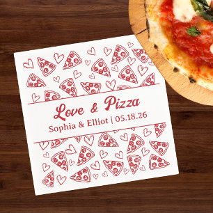 Hochzeitsliebe und Pizza Handgezeichnet Rot Lustig Serviette