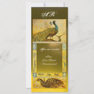 Hochzeitsliebes-Pfauen-Monogramm ,braun grün gelb Einladung
