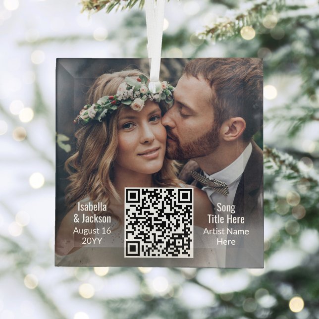 Hochzeitslied oder Playlist QR-Code & Foto Neuverm Ornament Aus Glas (Von Creator hochgeladen)