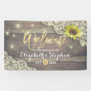 Hochzeitslippe Sonnenblume Rustikales Holz & Strei Banner