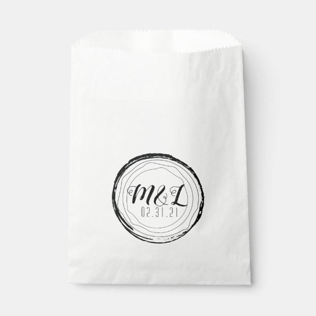 Hochzeitslogo Rustikales Rundholz Weiß Geschenktütchen (Vorderseite)
