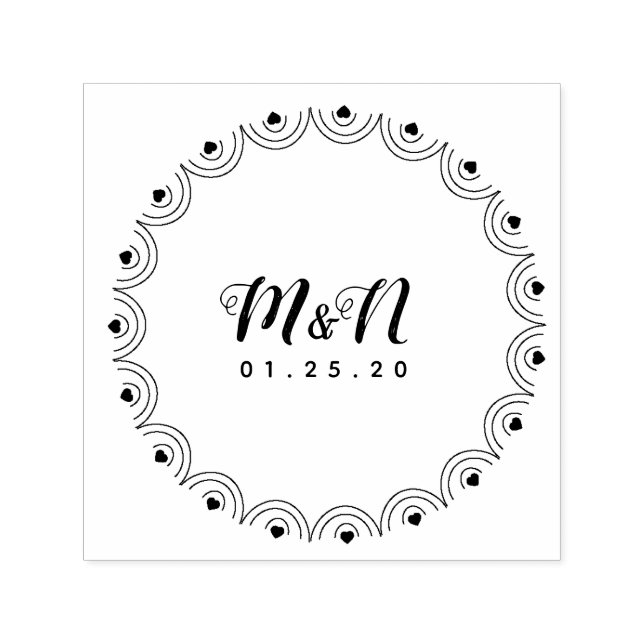 Hochzeitsloinie Art Heart Geo Round Hand Gezeichne Permastempel (Design)