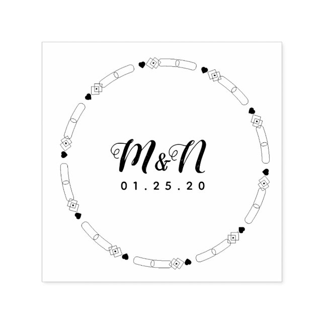 Hochzeitsloinie Art Heart Geo Round Simple Permastempel (Design)
