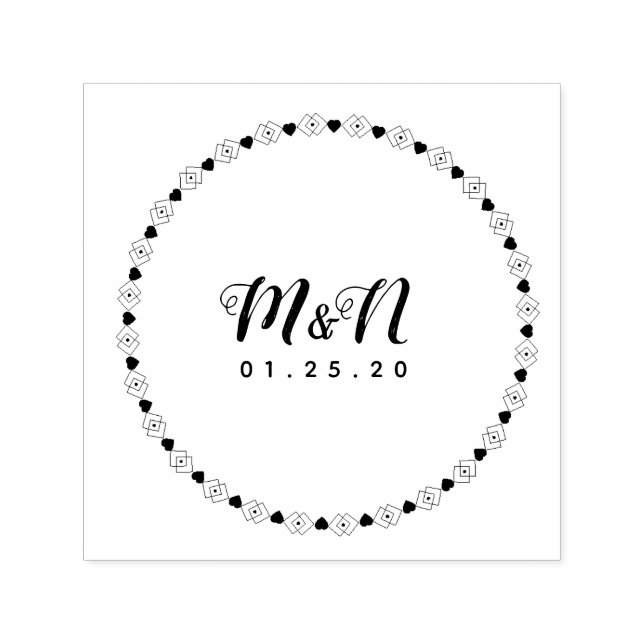 Hochzeitsloinlinie Art Heart Geo Round Circular Permastempel (Design)